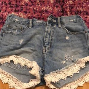 Free People Lace Denim Shorts